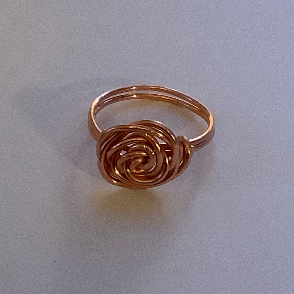 Copper wire wrapped ring rose design handmade size 9.5